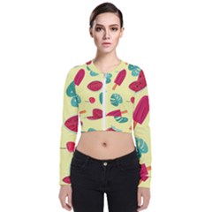 Watermelon Leaves Cherry Background Pattern Long Sleeve Zip Up Bomber Jacket