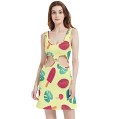 Watermelon Leaves Cherry Background Pattern Velvet Cutout Dress by nate14shop