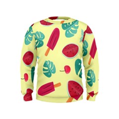 Watermelon Leaves Cherry Background Pattern Kids  Sweatshirt by nate14shop