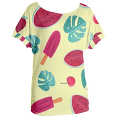 Watermelon Leaves Cherry Background Pattern Women s Oversized Tee by nate14shop