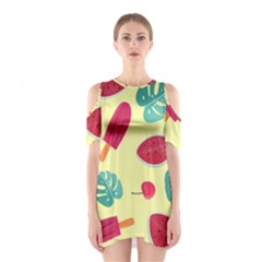 Watermelon Leaves Cherry Background Pattern Shoulder Cutout One Piece Dress by nate14shop