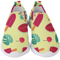 Watermelon Leaves Cherry Background Pattern Kids  Slip On Sneakers by nate14shop