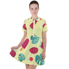 Watermelon Leaves Cherry Background Pattern Short Sleeve Shoulder Cut Out Dress  by nate14shop