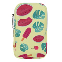 Watermelon Leaves Cherry Background Pattern Waist Pouch (small) by nate14shop