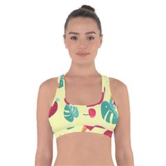 Watermelon Leaves Cherry Background Pattern Cross Back Sports Bra by nate14shop