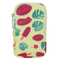 Watermelon Leaves Cherry Background Pattern Waist Pouch (large) by nate14shop