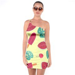 Watermelon Leaves Cherry Background Pattern One Soulder Bodycon Dress by nate14shop