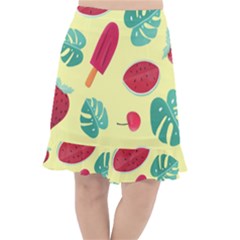 Watermelon Leaves Cherry Background Pattern Fishtail Chiffon Skirt by nate14shop