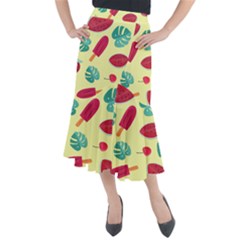 Watermelon Leaves Cherry Background Pattern Midi Mermaid Skirt by nate14shop