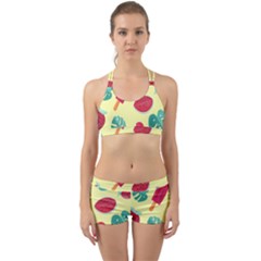 Watermelon Leaves Cherry Background Pattern Back Web Gym Set by nate14shop