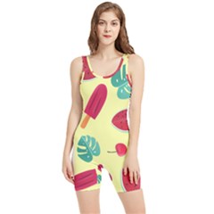 Watermelon Leaves Cherry Background Pattern Women s Wrestling Singlet by nate14shop