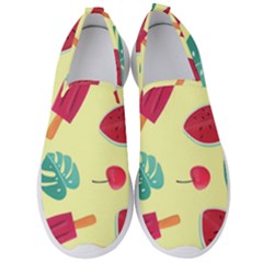 Watermelon Leaves Cherry Background Pattern Men s Slip On Sneakers