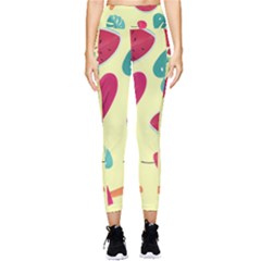 Watermelon Leaves Cherry Background Pattern Pocket Leggings  by nate14shop