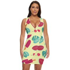 Watermelon Leaves Cherry Background Pattern Draped Bodycon Dress by nate14shop