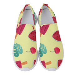 Watermelon Leaves Cherry Background Pattern Women s Slip On Sneakers by nate14shop