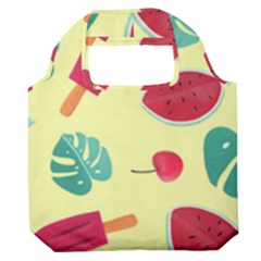 Watermelon Leaves Cherry Background Pattern Premium Foldable Grocery Recycle Bag