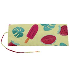 Watermelon Leaves Cherry Background Pattern Roll Up Canvas Pencil Holder (s) by nate14shop