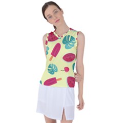 Watermelon Leaves Cherry Background Pattern Women s Sleeveless Sports Top by nate14shop