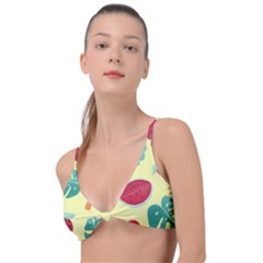 Watermelon Leaves Cherry Background Pattern Knot Up Bikini Top