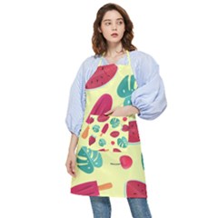 Watermelon Leaves Cherry Background Pattern Pocket Apron by nate14shop