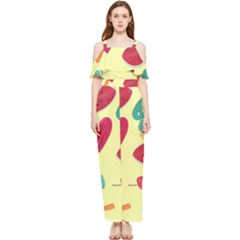 Watermelon Leaves Cherry Background Pattern Draped Sleeveless Chiffon Jumpsuit by nate14shop