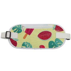 Watermelon Leaves Cherry Background Pattern Rounded Waist Pouch by nate14shop