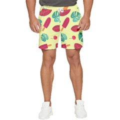 Watermelon Leaves Cherry Background Pattern Men s Runner Shorts