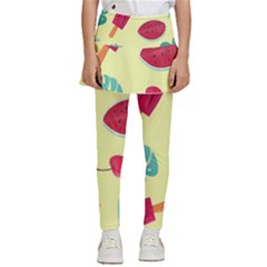 Watermelon Leaves Cherry Background Pattern Kids  Skirted Pants by nate14shop