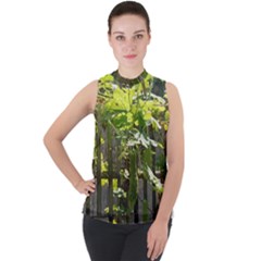 Bitter Melon Mock Neck Chiffon Sleeveless Top by artworkshop