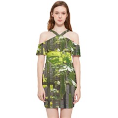 Bitter Melon Shoulder Frill Bodycon Summer Dress by artworkshop