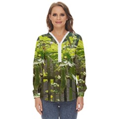 Bitter Melon Zip Up Long Sleeve Blouse