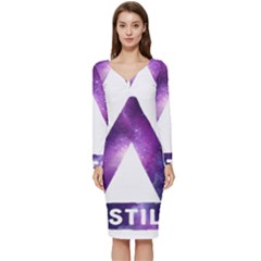 Bastille Galaksi Long Sleeve V-neck Bodycon Dress 