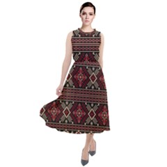 Ukrainian-folk-seamless-pattern-ornament Round Neck Boho Dress by Wegoenart