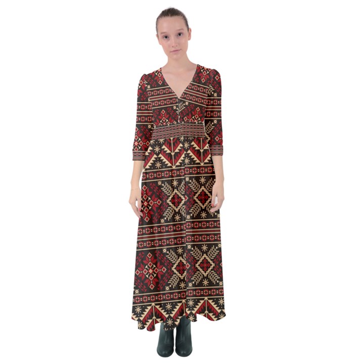 Ukrainian-folk-seamless-pattern-ornament Button Up Maxi Dress