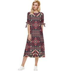 Ukrainian-folk-seamless-pattern-ornament Bow Sleeve Chiffon Midi Dress by Wegoenart