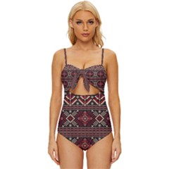 Ukrainian-folk-seamless-pattern-ornament Knot Front One-piece Swimsuit