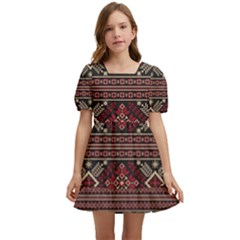 Ukrainian-folk-seamless-pattern-ornament Kids  Short Sleeve Dolly Dress