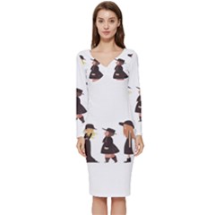 American Horror Story Cartoon Long Sleeve V-neck Bodycon Dress 