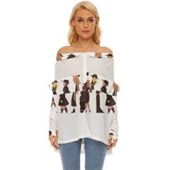 American Horror Story Cartoon Off Shoulder Chiffon Pocket Shirt