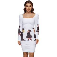 American Horror Story Cartoon Women Long Sleeve Ruched Stretch Jersey Dress