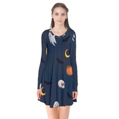 Halloween Long Sleeve V-neck Flare Dress by nate14shop