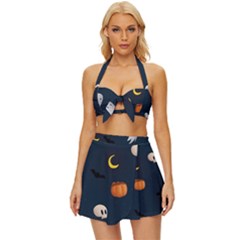 Halloween Vintage Style Bikini Top And Skirt Set 