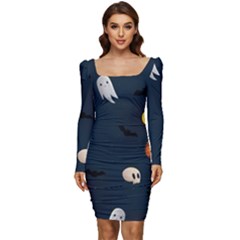 Halloween Women Long Sleeve Ruched Stretch Jersey Dress