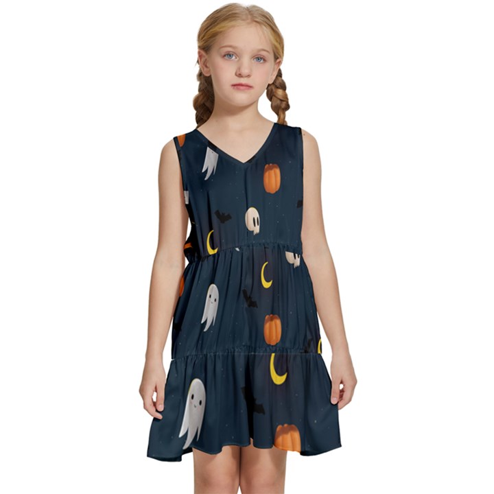 Halloween Kids  Sleeveless Tiered Mini Dress