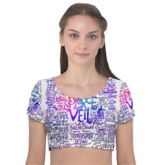 Piere Veil Velvet Short Sleeve Crop Top  by nate14shop