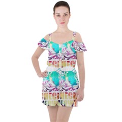 Check Meowt Ruffle Cut Out Chiffon Playsuit by nate14shop