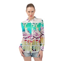 Check Meowt Long Sleeve Chiffon Shirt