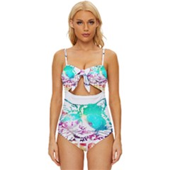 Check Meowt Knot Front One-piece Swimsuit