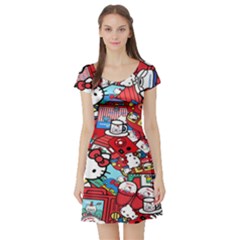 Hello-kitty Short Sleeve Skater Dress by nate14shop