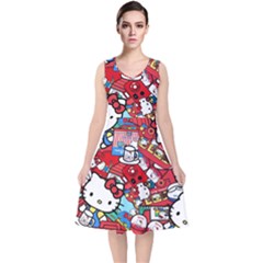 Hello-kitty V-neck Midi Sleeveless Dress  by nate14shop